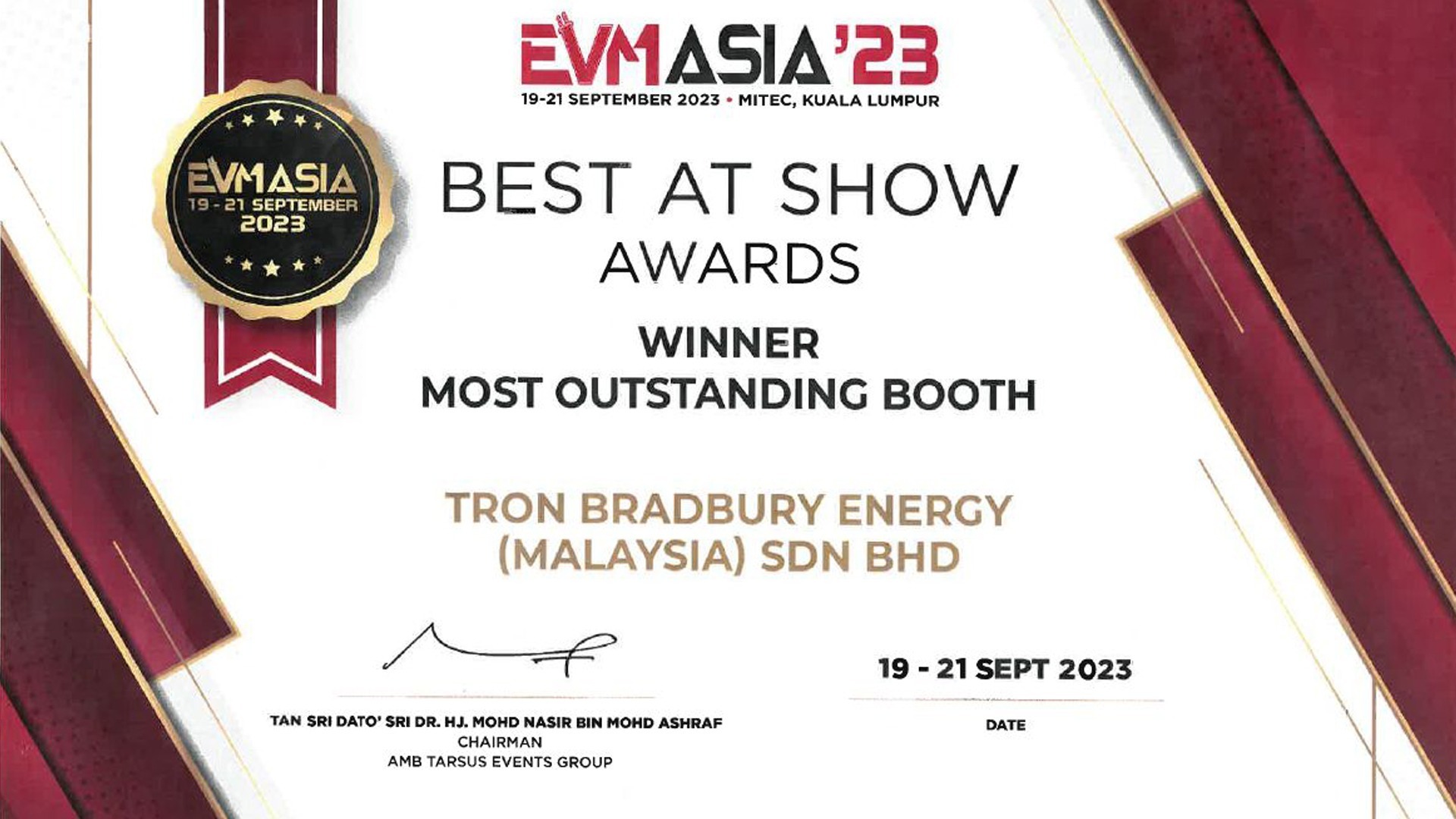Tron Bradbury Energy (Malaysia) Sdn Bhd shines at EVM Asia’23
